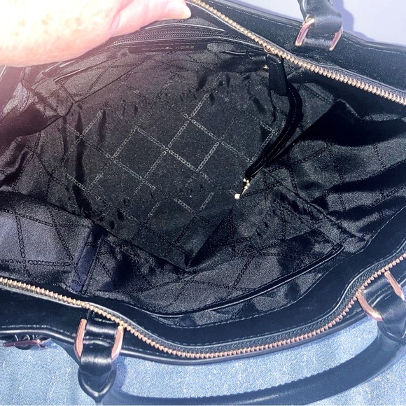 Logo Tote Michael Kors Amelia Tote Michael Kors Amelia Black Leather Tote With Strap Scalloped Edges Medium  Size